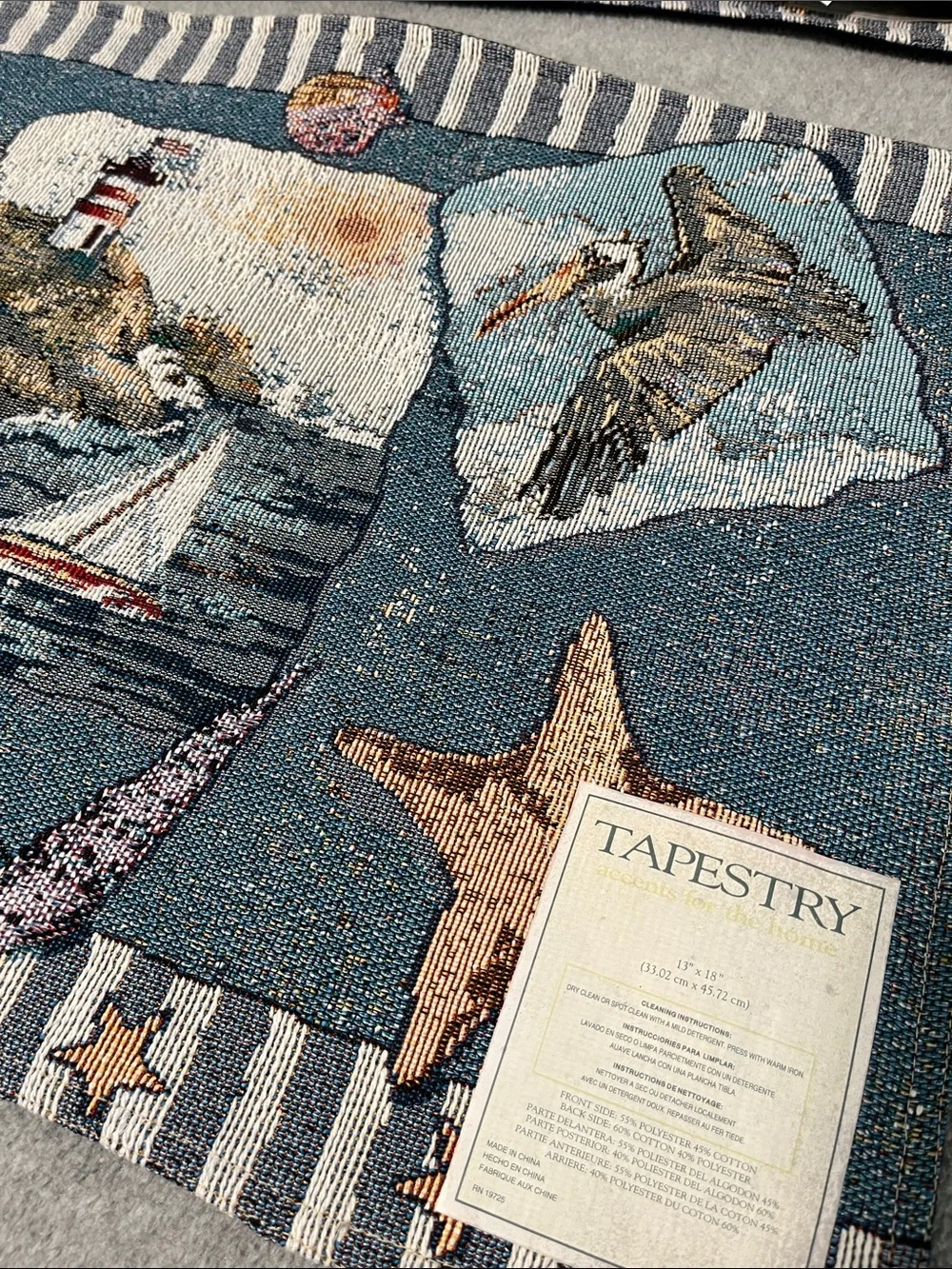 Tapestry Nautical Placemats Bundle Lot Of Five Coastal Lighthouse Beach